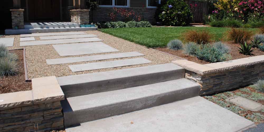 Concrete Patio with Modern Landscaping