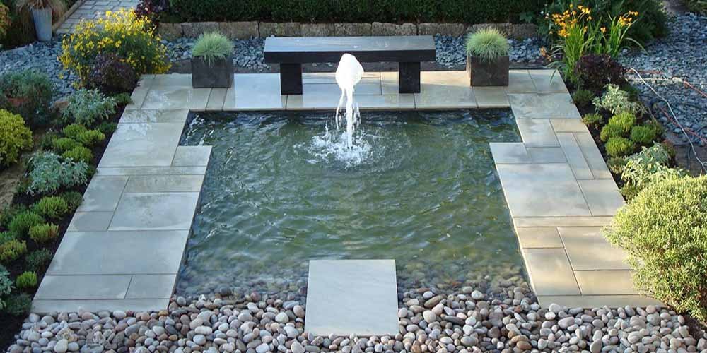 Concrete Patio with Pond