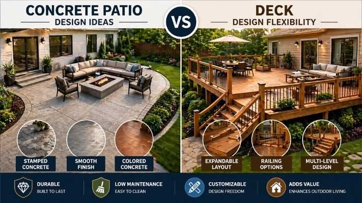 Concrete Patio Design Ideas and Deck Design Flexibility